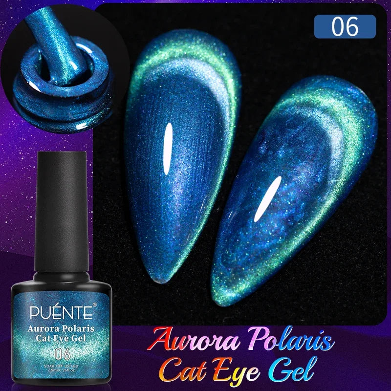 7.5ML Aurora Starlit Cat Eye Gel Nail Polish Rainbow Glitter Galaxy Cat Magnetic Nail Art Gel Soak Off UV Semi-Permanent Varnish
