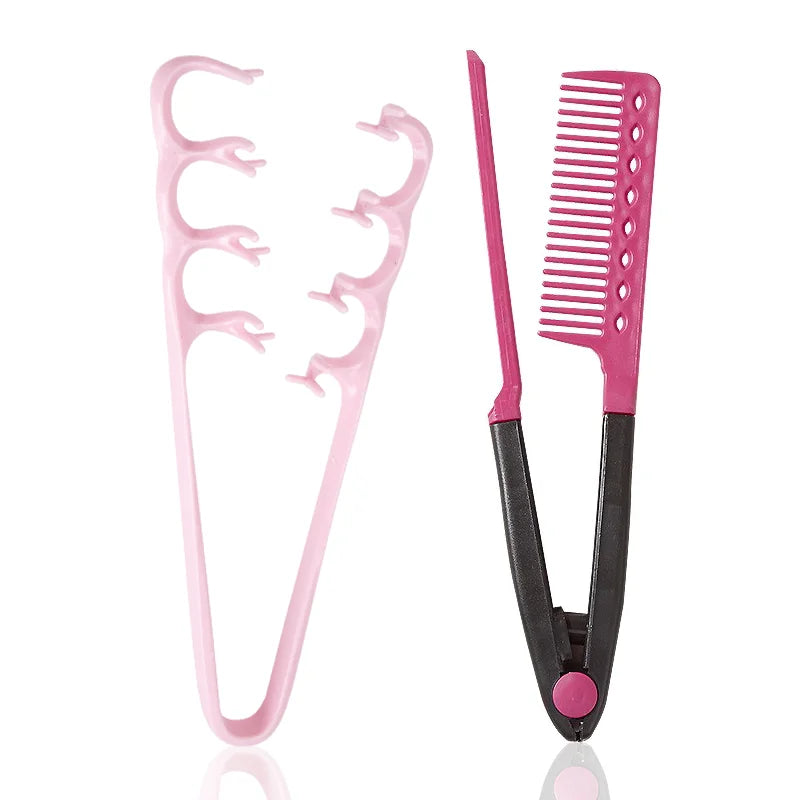 2pcs/set Volumizing Flat Comb Set V-shaped Straight Hair Brush Fluffy Straightener Volumize Texture for Hair Roots Styling Tools
