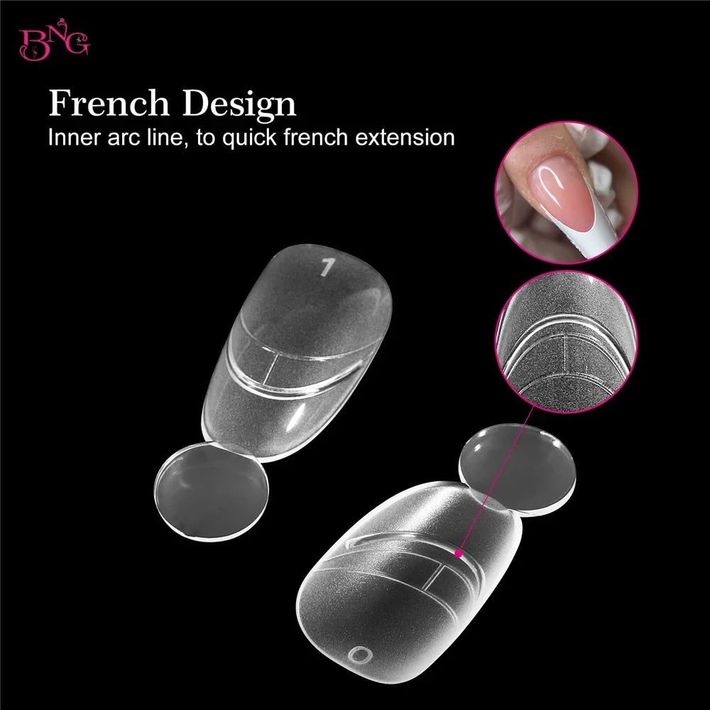 BNG New Matte Dual Forms With French Line Full Cover Dual Nail Molds for Uv Gel Acrylic Nail Art Extension 140PCS 14 Sizes