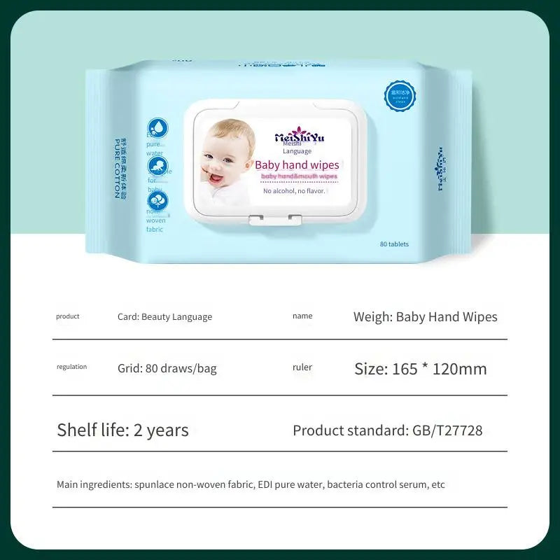 80pcs Baby Specific Cleaning Wipes Baby Hand and Mouth Wet Wipes Portable Moisturizing Face and Hand Wipes On the Go Skin Care