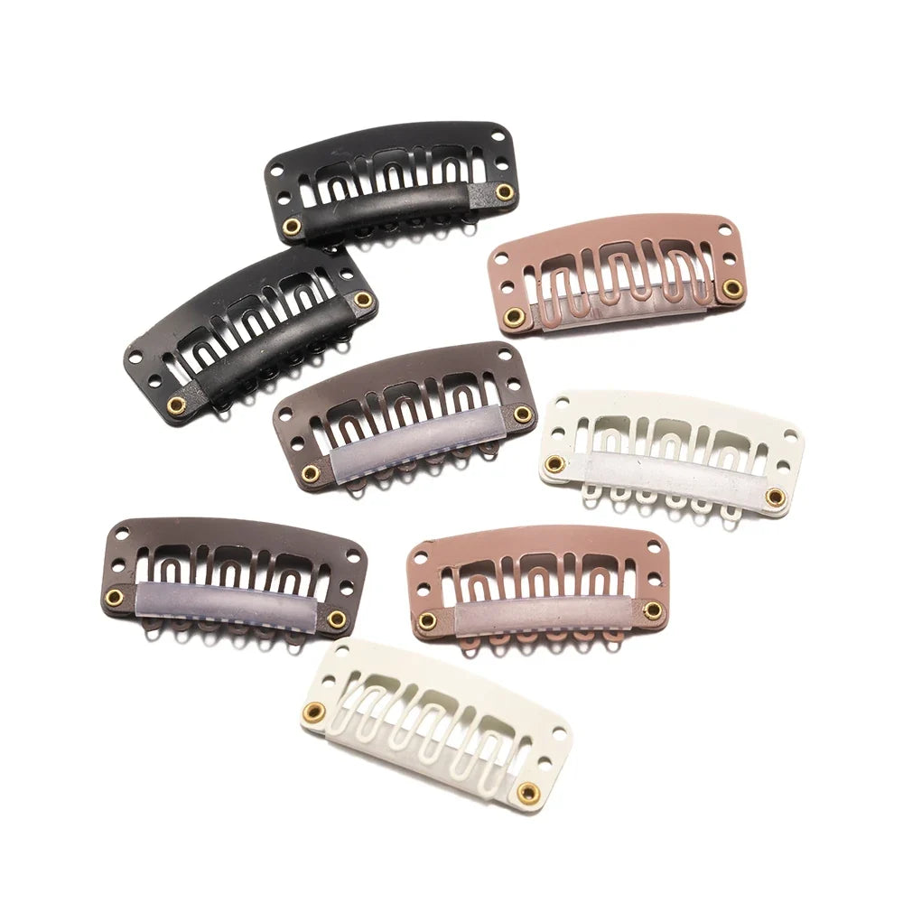 50Pcs/Lot U Shape Snap Clips Styling Flat Fixed Hair For Wigs Extensions Tool Back Silicone Accessories Metal 32mm Women Comb