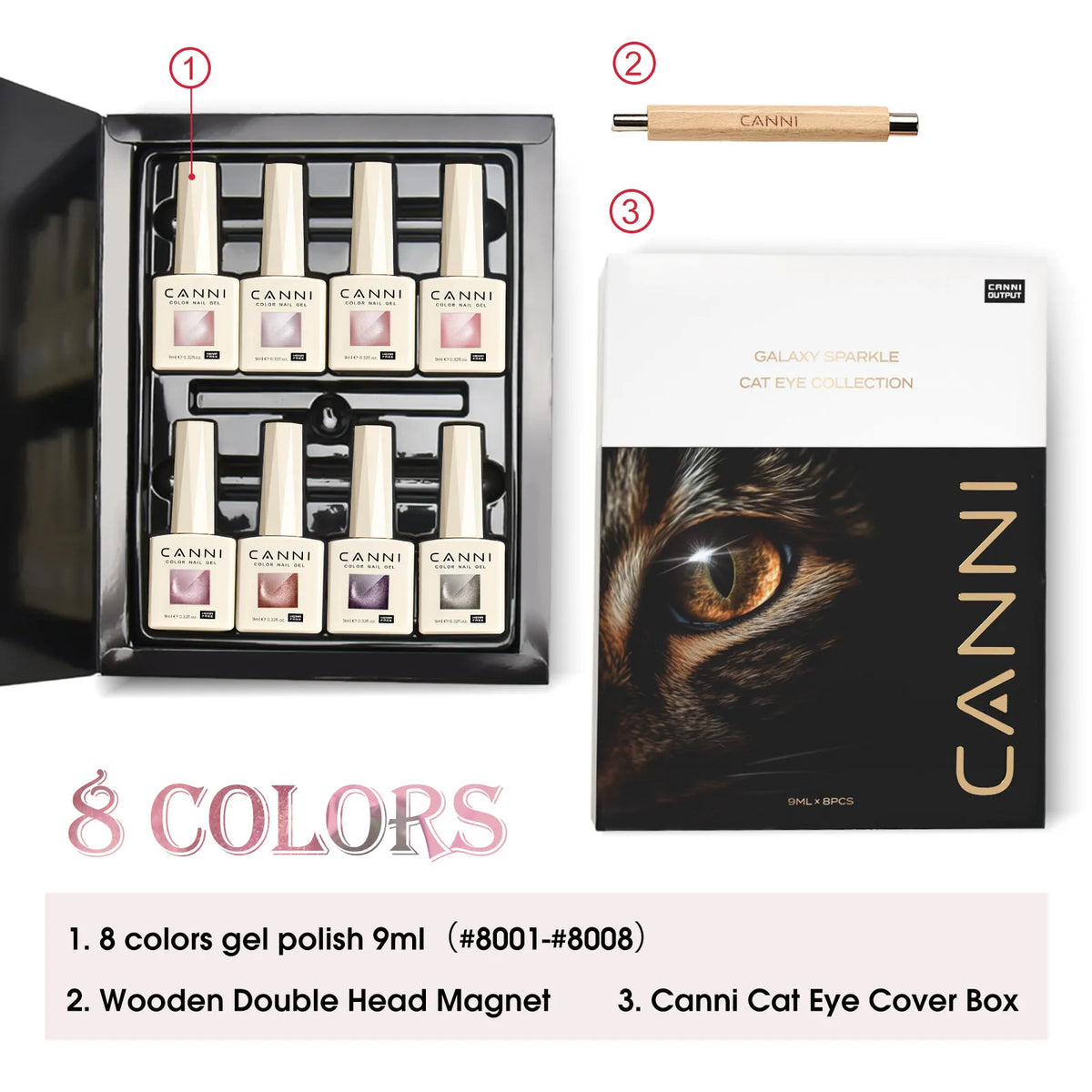 CANNI VIP Kit Hema Free Nail Gel Polish Crystal Cat Eye Sparkle Diamond Semi Permanent Soak Off UV LED Gel Varnish 9ml*8pcs
