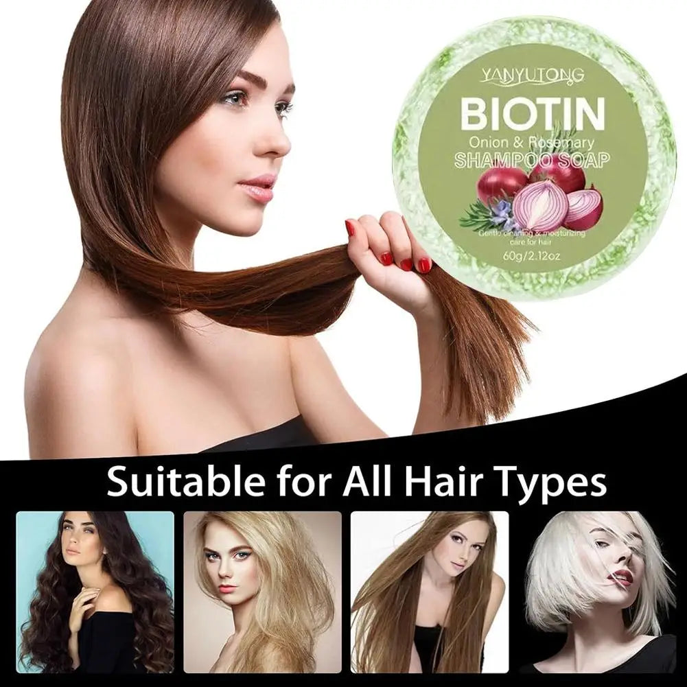 60g Onion and Biotin Shampoo Soap for All Hair Types Moisturizing Smoothing Rosemary Camellias Extract Hair Care