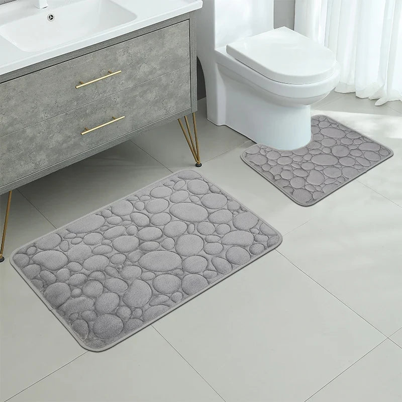 Embroidered Pebble Coral Velvet Floor Mat, Bathroom Carpet, U-shaped Sponge Absorbent Foot Mat, Door Mat, Two-piece Set