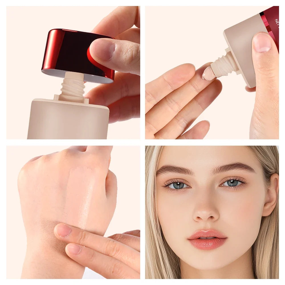 5 Colors Matte Liquid Foundation Base Sweat Resistant Smooth Cover Blemish Pores Natural Matte Finish Lightweight Face Makeup Cosmetic Base