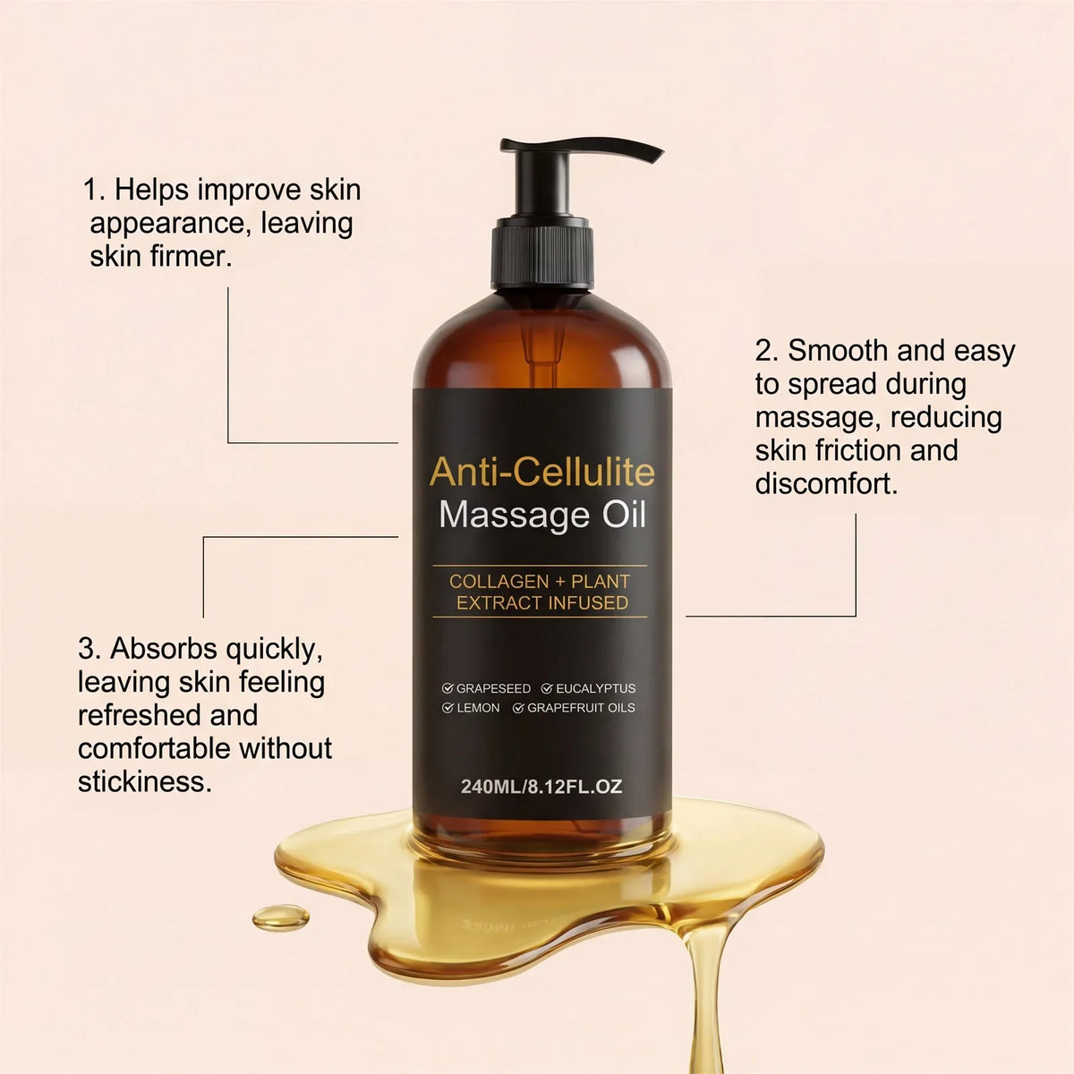 Firming Body Massage Oil with Collagen Anti Sagging Smoothing Cellulite Improve Skin Texture Refreshing Body Oil for Legs & Full