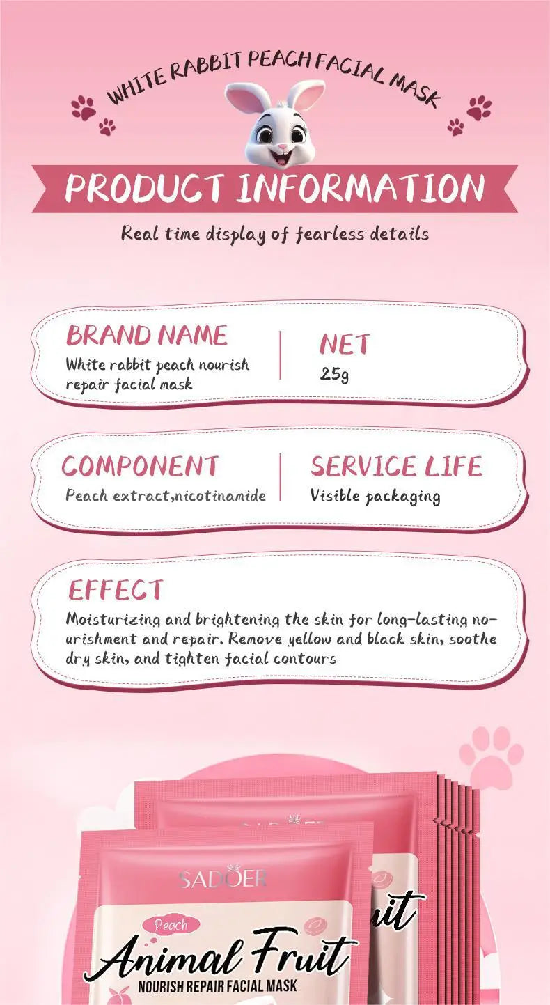 8pcs SADOER  Kawaii Fruits Face Mask Moisturizing Firming Hydrating Coconut Aloe Vitamin C Facial Masks for Face Skin Care