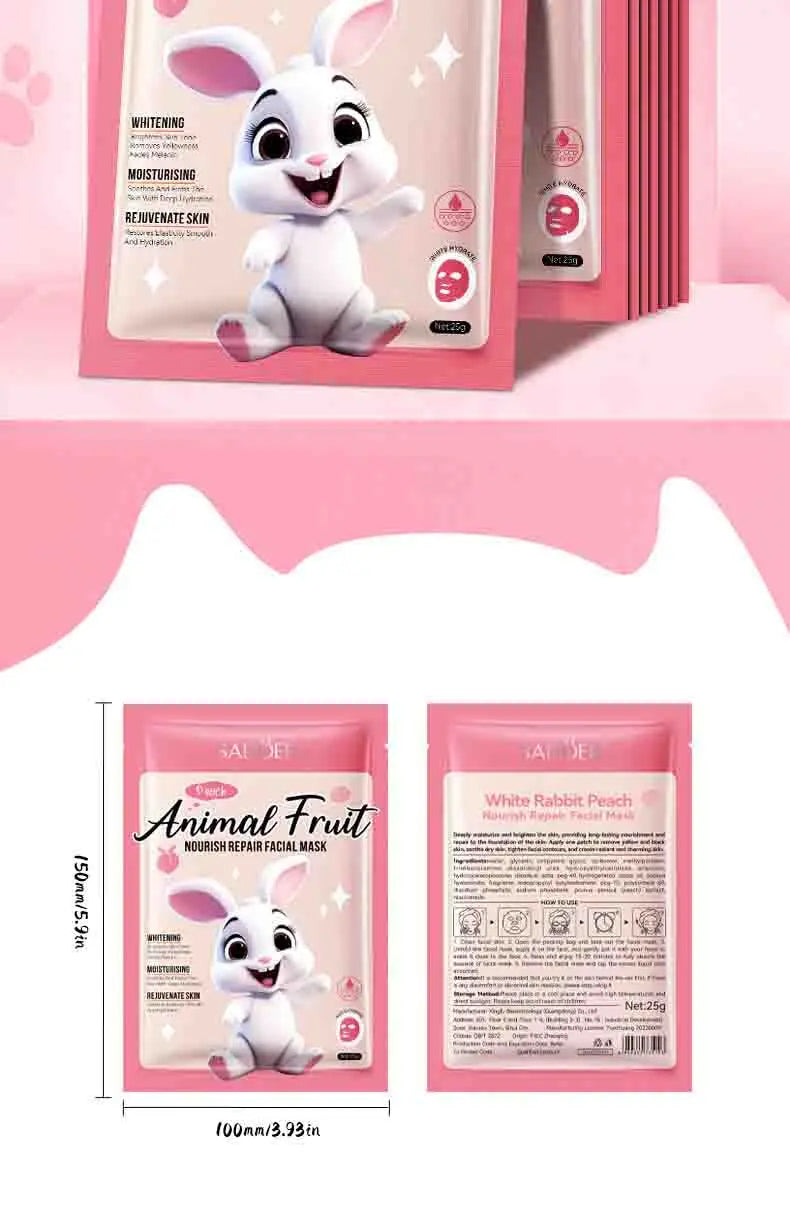 8pcs SADOER  Kawaii Fruits Face Mask Moisturizing Firming Hydrating Coconut Aloe Vitamin C Facial Masks for Face Skin Care