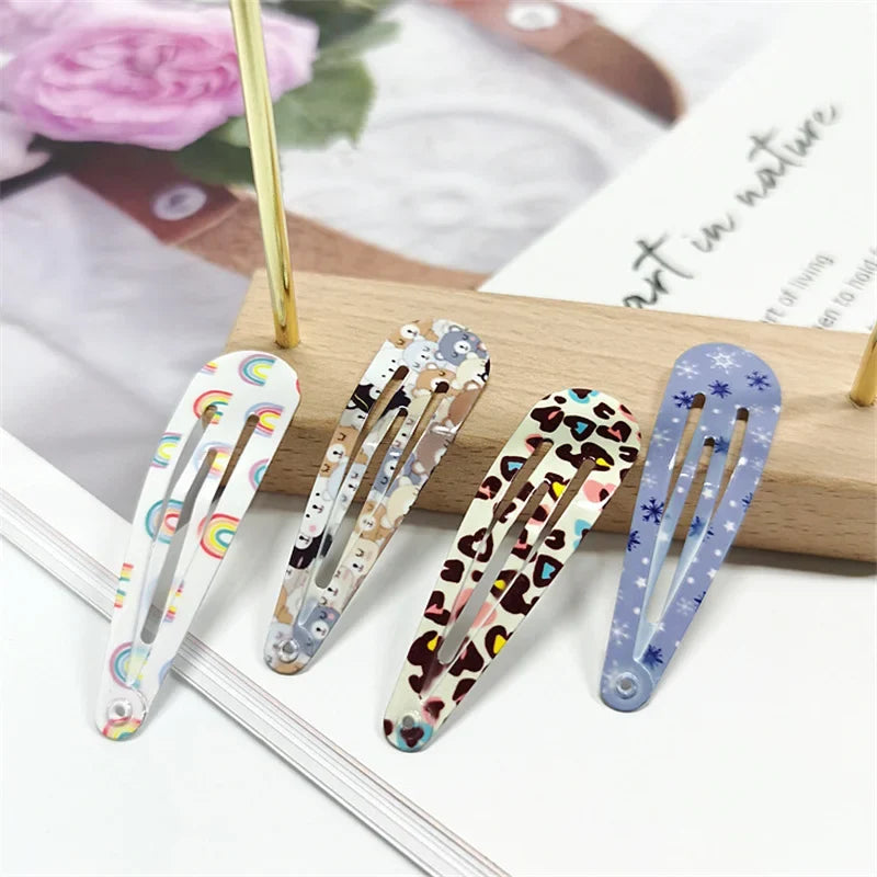 20/40Pcs Children Hair Accessories Cute Cartoon Print Droplet BB Hair Clip Oil Water Dripping Flower Hairpin New Girls Headdress