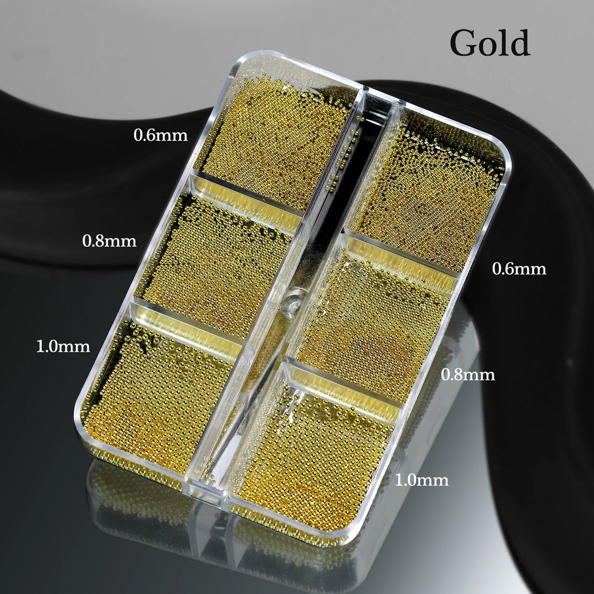 6 Grids Silver Steel Micro Beads Nail Art Decoration, Mixed Sizes-0.6mm 0.8mm 1.0mm, Nail Rhinestones Caviar Beads Nail Supplies