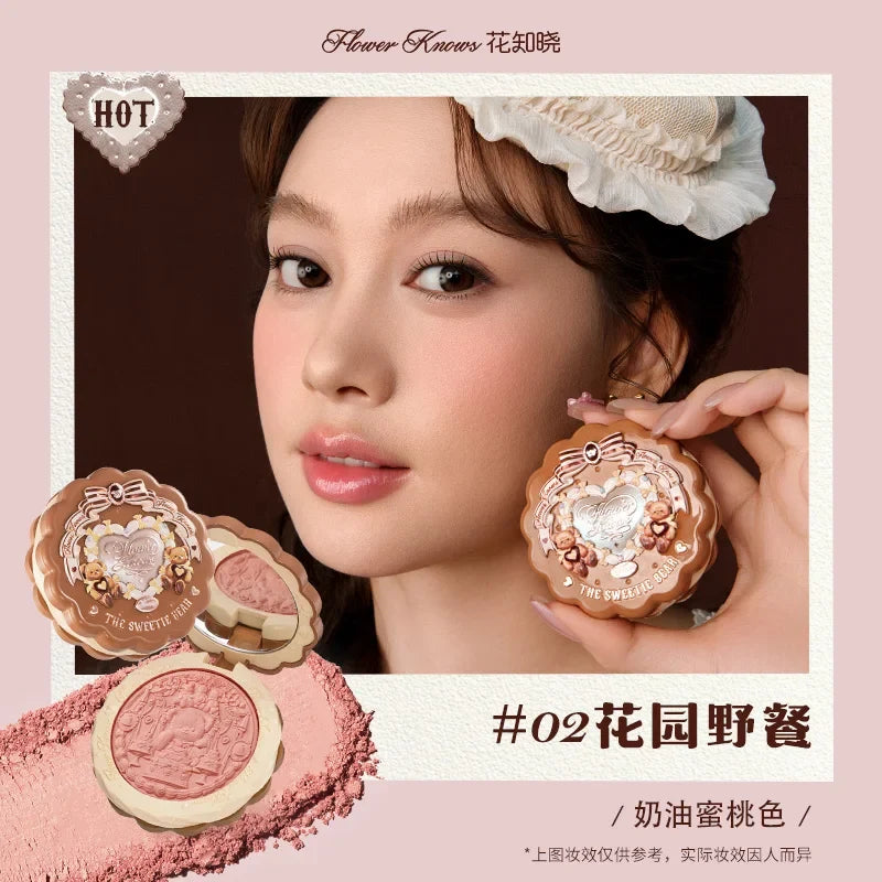 FLOWER KNOWS THE SWEETIE BEAR Blushes Silk Satin Blush Powder For Cheeks Contour Face For A Natural Matte Finish Vegan Makeup