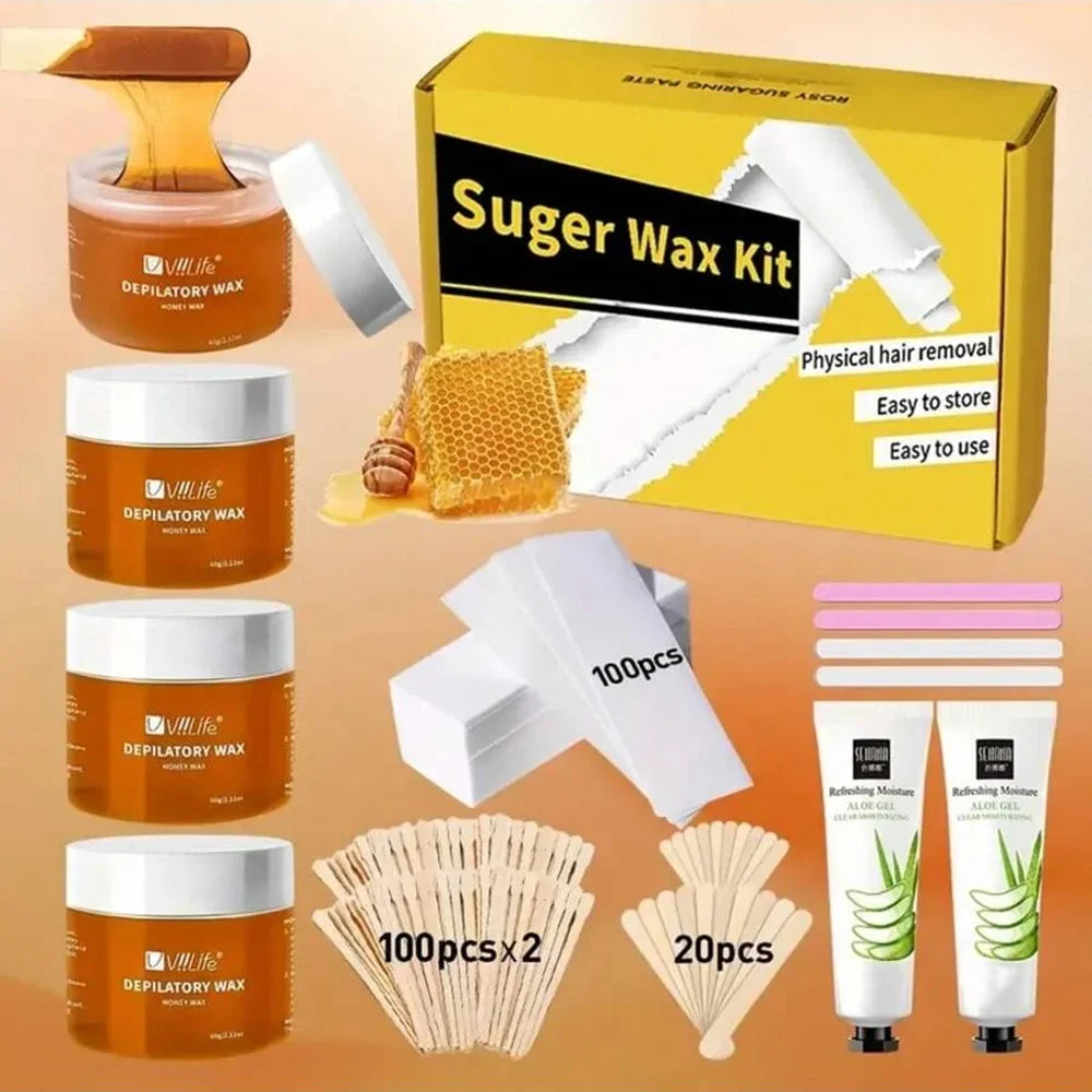 60g Sugar Wax Kit, Eyebrow Waxing Set, Travel & Home Use Sugar Wax Kit for Women's Eyebrows, Face and Upper Lip Hair Removal