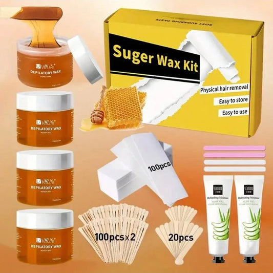 60g Sugar Wax Kit, Eyebrow Waxing Set, Travel & Home Use Sugar Wax Kit for Women's Eyebrows, Face and Upper Lip Hair Removal