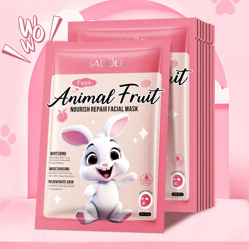 8pcs SADOER  Kawaii Fruits Face Mask Moisturizing Firming Hydrating Coconut Aloe Vitamin C Facial Masks for Face Skin Care