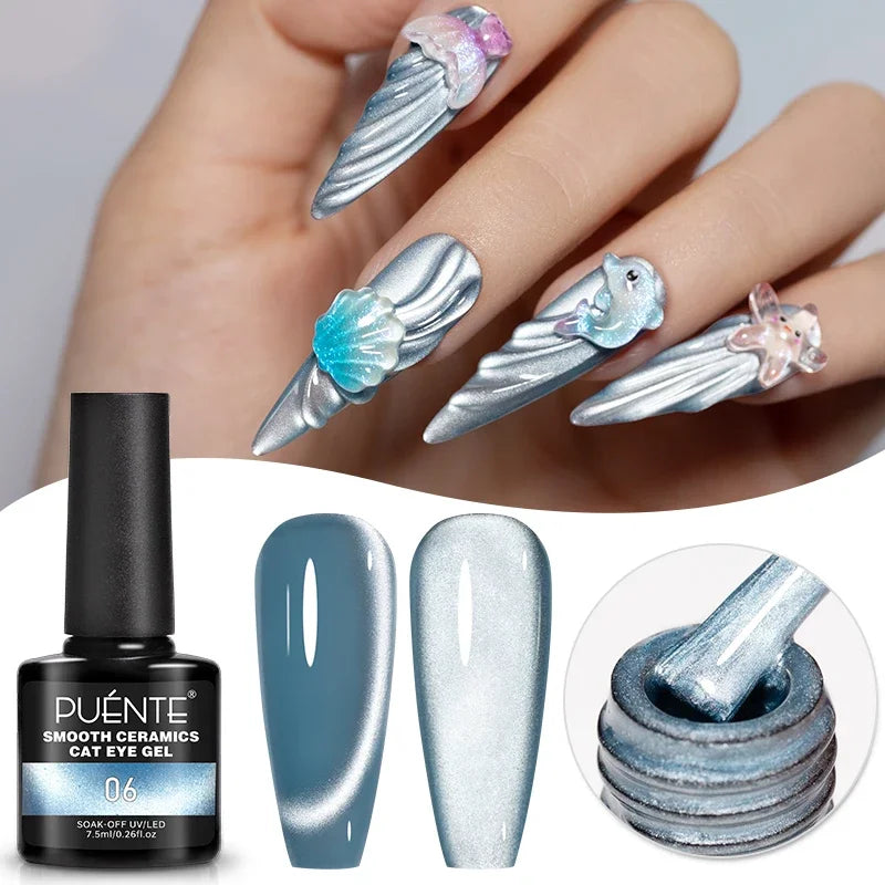 7.5ML Aurora Starlit Cat Eye Gel Nail Polish Rainbow Glitter Galaxy Cat Magnetic Nail Art Gel Soak Off UV Semi-Permanent Varnish