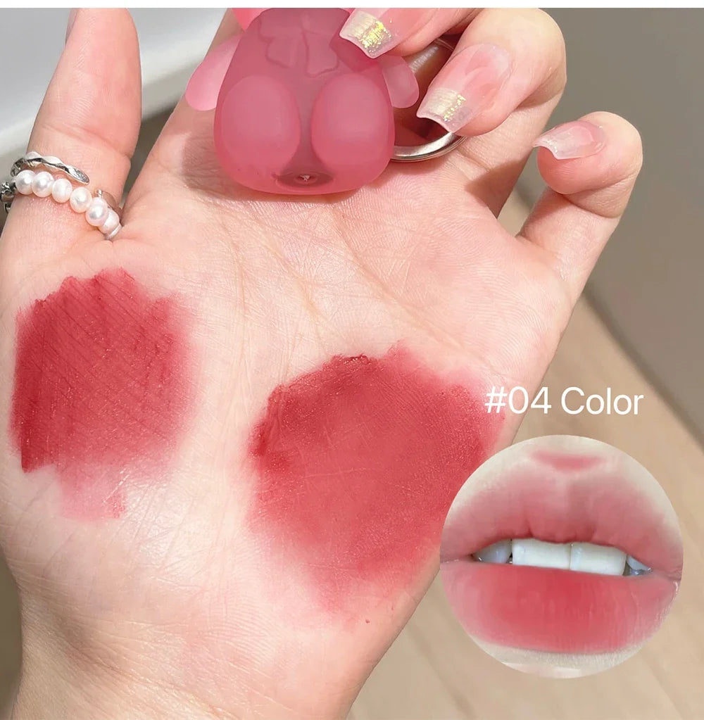 Cute Bear Velvet Lip Mud Keychain Matte Nude Red Lip Gloss Autumn Winter Non-stick Cup Lipstick Waterproof Lasting Lips Makeup