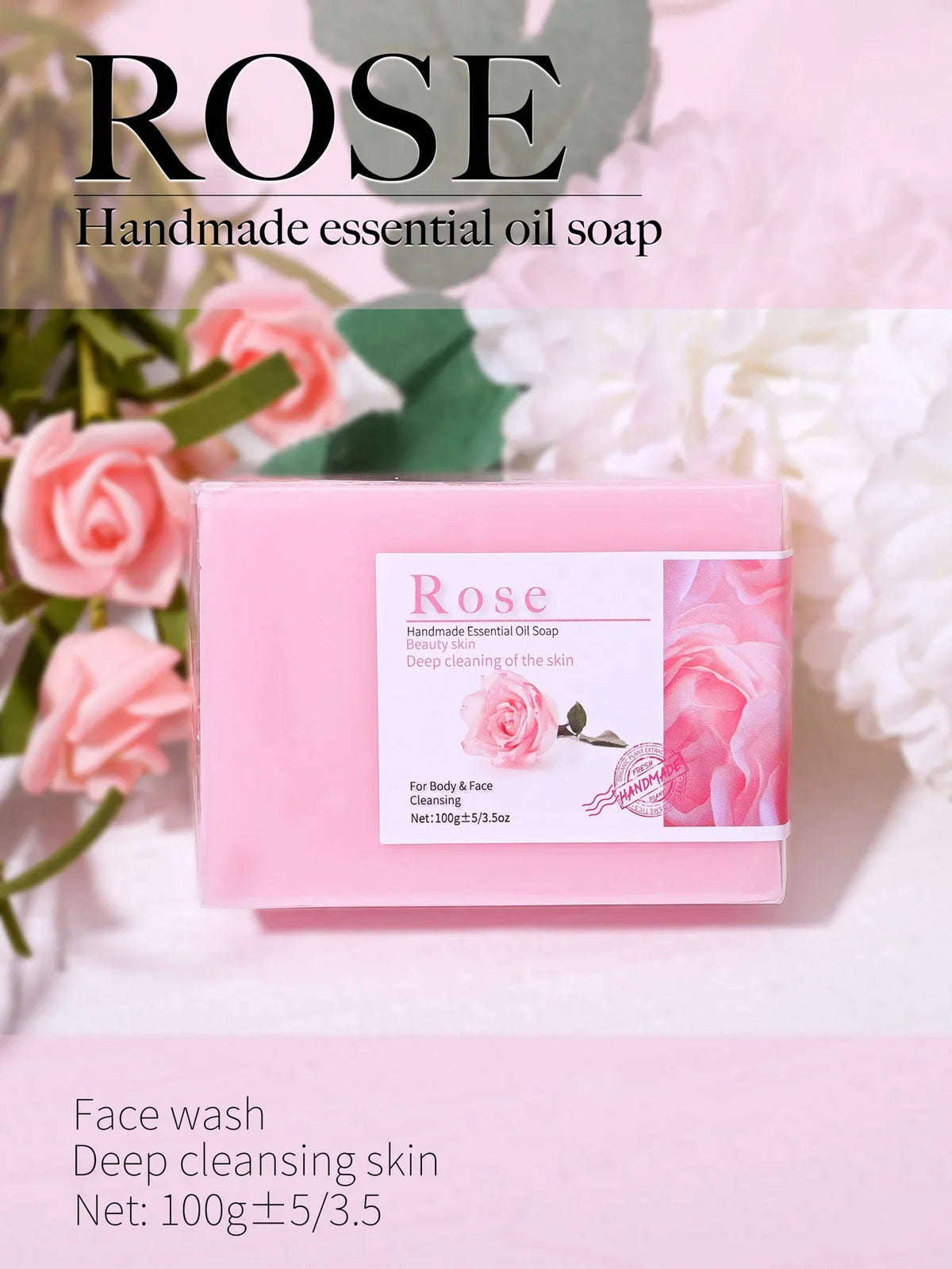 Handmade 100g Rose Essential Oil Soap Olive Oil Infused for Skin Basic Cleaning Features