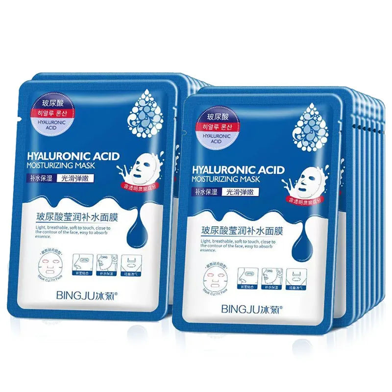 10/20/30pcs Hyaluronic Acid Hydrating Facial Masks Sheet Masks Face Moisturizing Anti-aging Anti Wrinkles Face Mask Skin Care