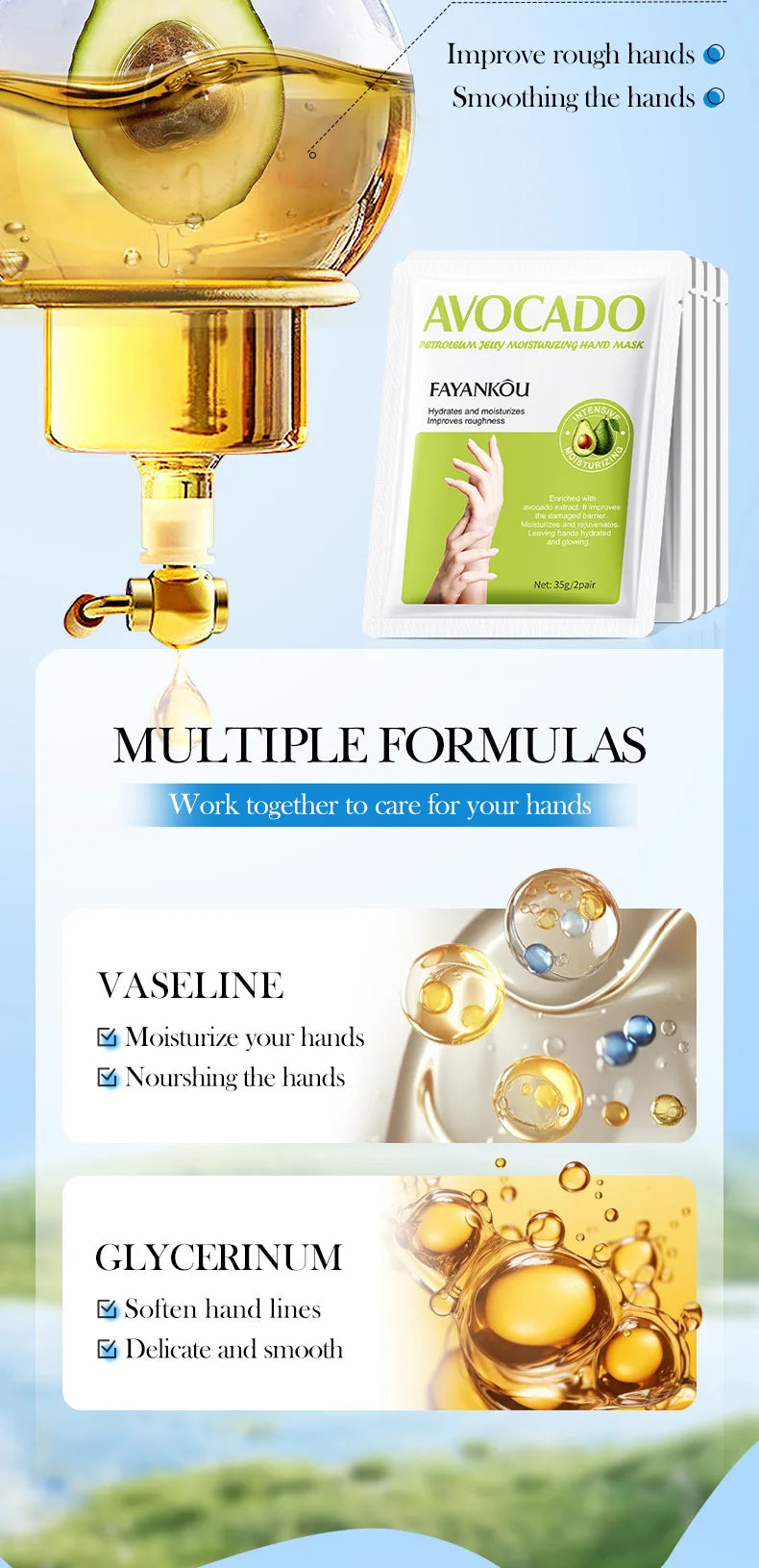5 Pairs Avocado Moisturizing Hand Mask Hands Remove Dead Skin Rejuvenating Nourishing Hydrating Hand Skin Care Products