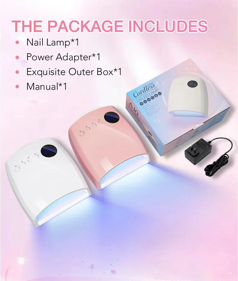 54W Cordless UV LED Nail Lamp with 30 Beads Rechargeable Professional Nail Dryer with 3 Timer Settings for Home and Salon Use