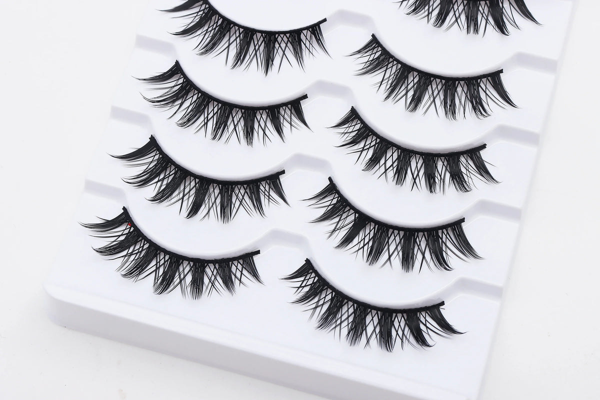 DINGSEN 5 Pairs Manga Lashes Cosplay Fake Eyelashes Strip Lash Soft Natural Look Fox Eye Korean Manhua Makeup False Eyelashes