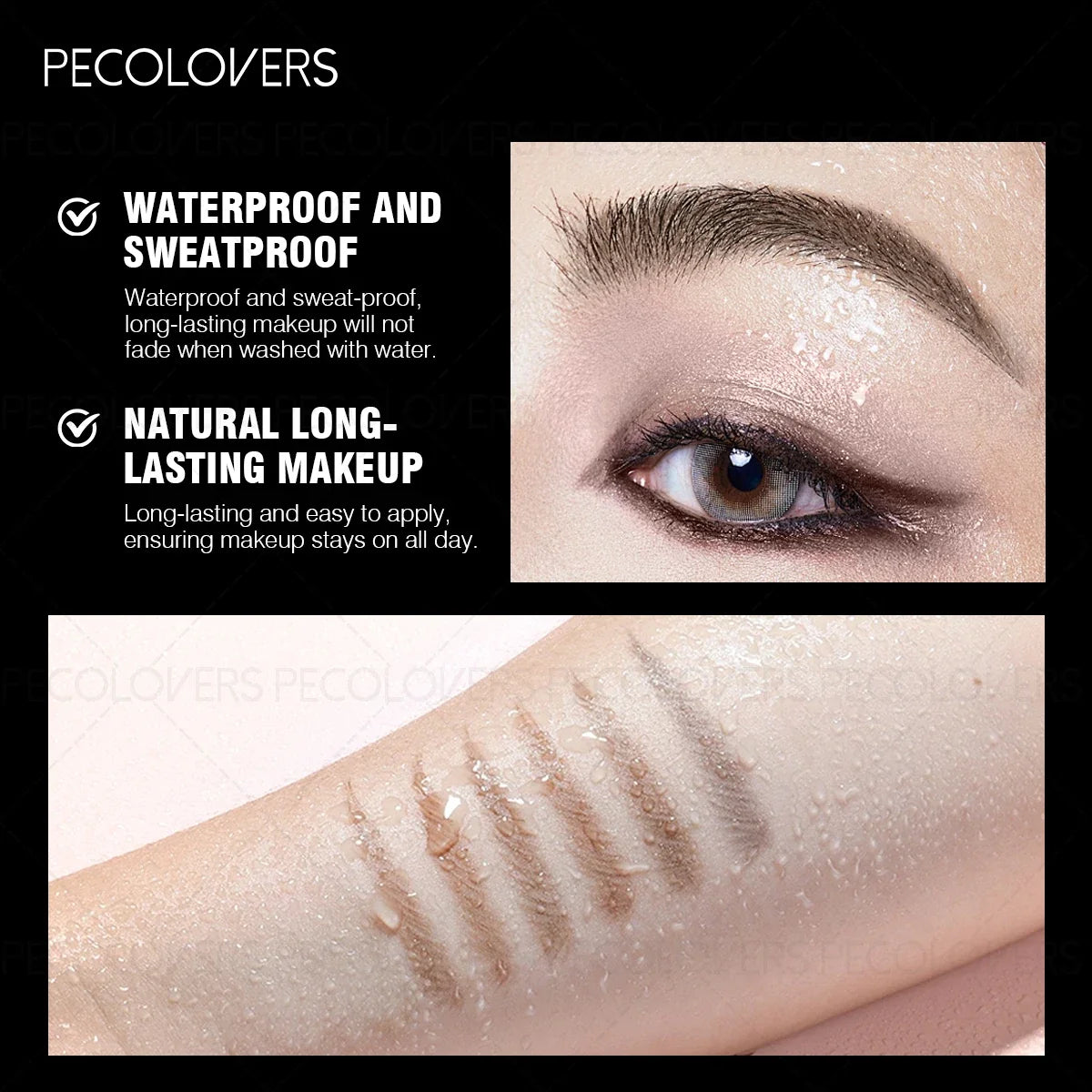 1Pc Pecolover Dual-Ended Eyebrow Pencils - Waterproof,Long-Lasting,Black, Gray, Dark Brown, Beginner-Friendly Eyebrow Pencils