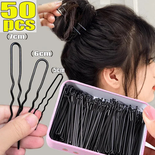 5/6/7cm Black Hair Clips U-Shaped Bobby Pin Invisible Wavy Hairpin Hairstyle Styling Metal Hair Grip Barrette Hair Accessories