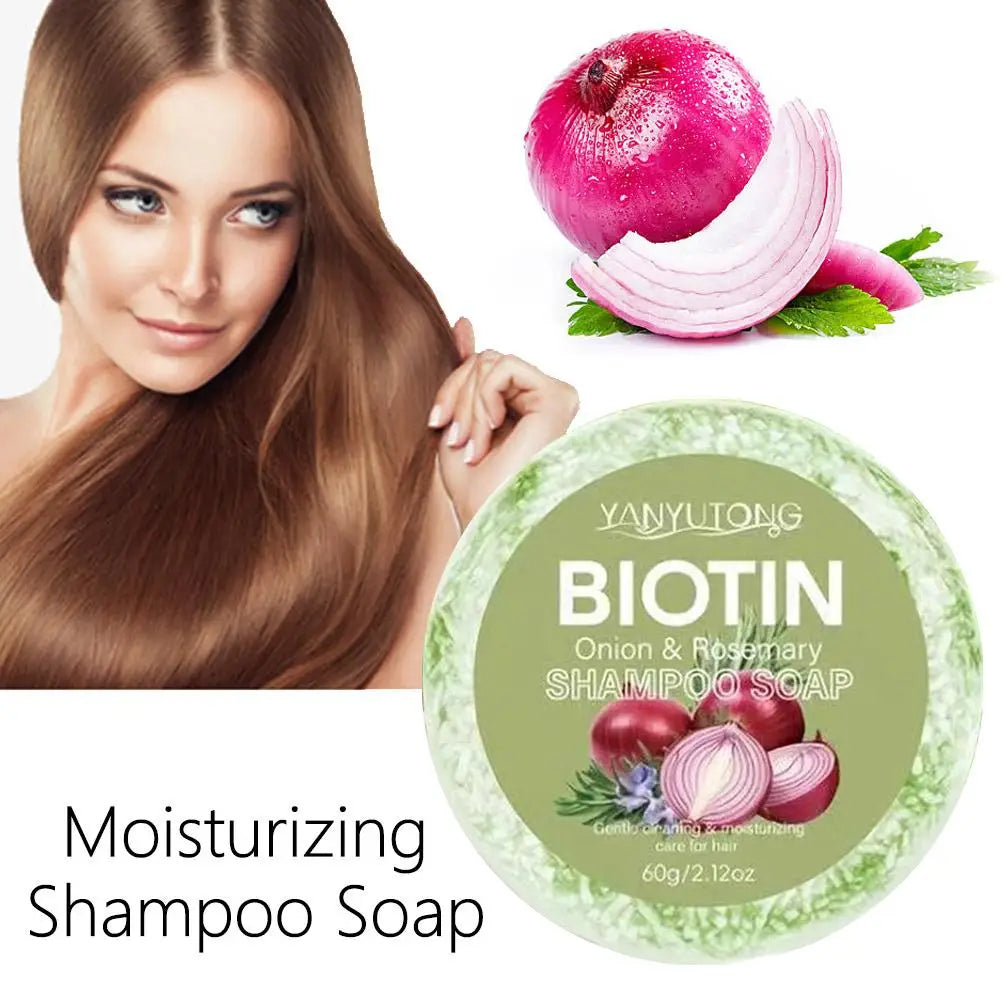 60g Onion and Biotin Shampoo Soap for All Hair Types Moisturizing Smoothing Rosemary Camellias Extract Hair Care
