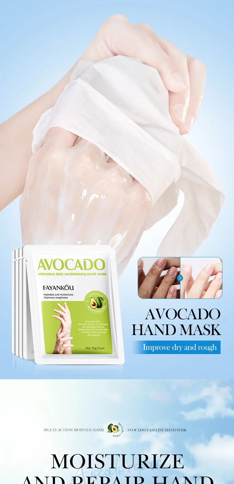 5 Pairs Avocado Moisturizing Hand Mask Hands Remove Dead Skin Rejuvenating Nourishing Hydrating Hand Skin Care Products