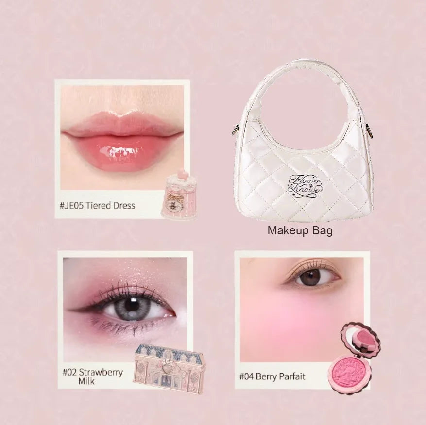 Flower Knows All In One Makeup Set Gift Box Garden Cushion Cream Foundation Matte Blush Long Lasting Velvet Lip Cream With Bag
