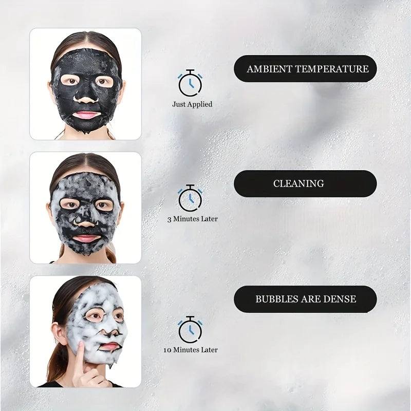 1 Box Contains 4 Pieces, Bamboo Charcoal Bubble Cleansing Mask - Hypoallergenic, Plant-Based Fiber, Deep Moisturizing and Purifying Mask, Suitable for All Light Beige Skin Types, Unisex, Multifunctional Skincare Product