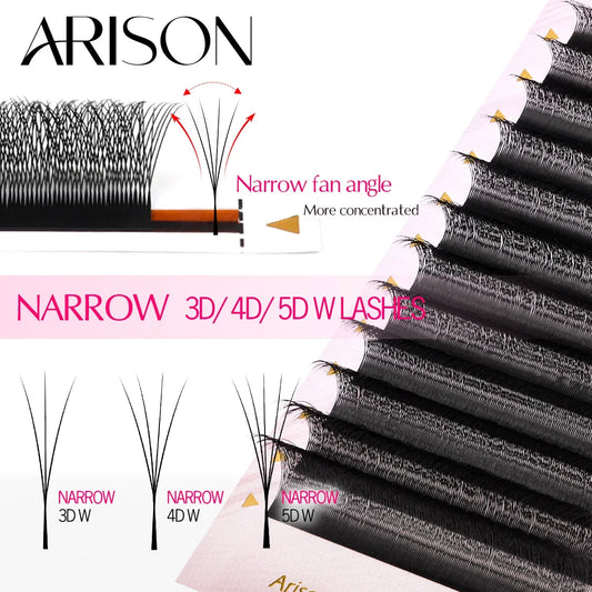 ARISON Narrow 3D/4D/5D W Eyelashes Extension Premade Fans V Shaped Soft Matte Black Easy Pick Up False Lashes