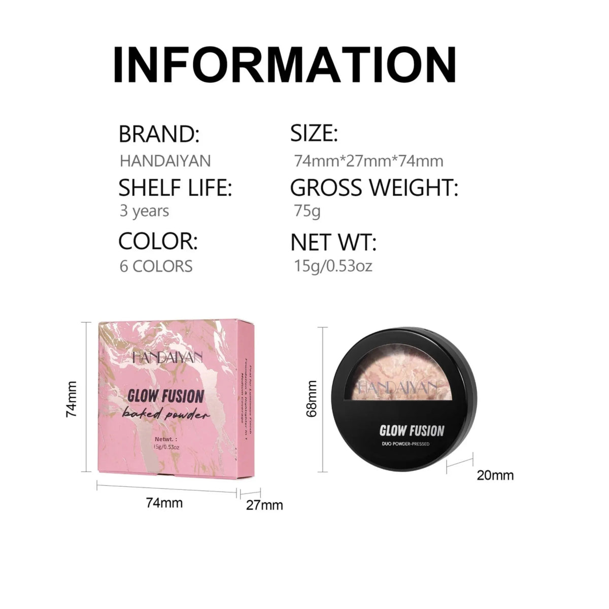 7 Colors Baked Duo Powder Matte Finishing Face Foundation Setting Powder Compact Waterproof Full Coverage Makeup Setting Base