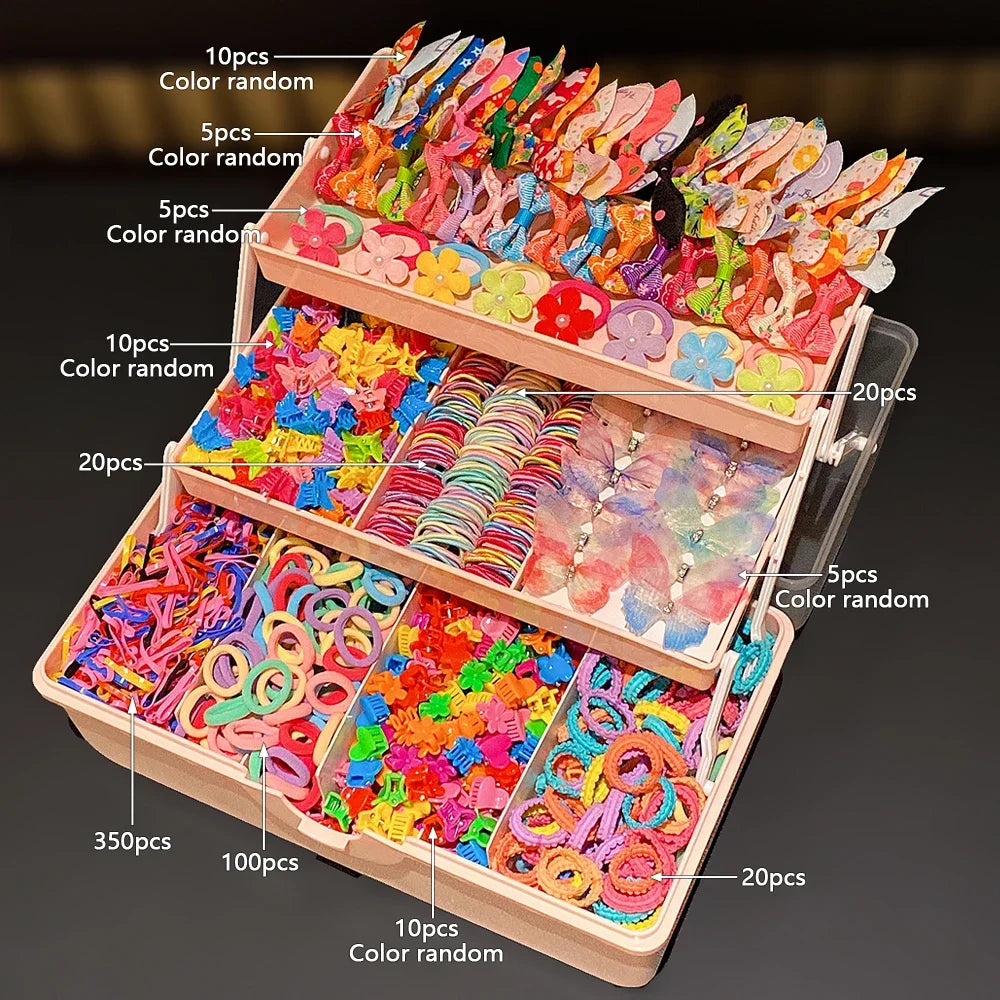 555pcs Girls Hair Accessories Set Colorful Butterfly Fashion Hair Clips Ties Elastic Bands for Daily Ponytail Fixation