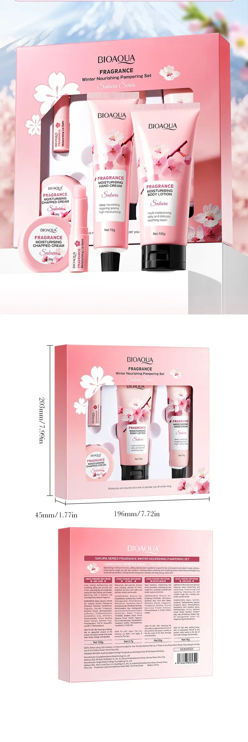4pcs/set BIOAQUA Sakura Skin Care Sets Moisturizing Cream for Body Hand Cream Lip Balm Body Lotion Anti-Aging Skin Care Kit