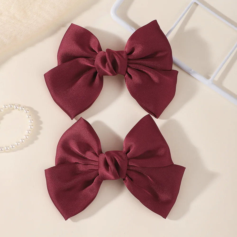 2PCS Matte Satin Large Bow Pair Hair Clips Solid Color Big Bow Barrettes Girls Wedding Birthday Party Daily Dress‑up Headdress