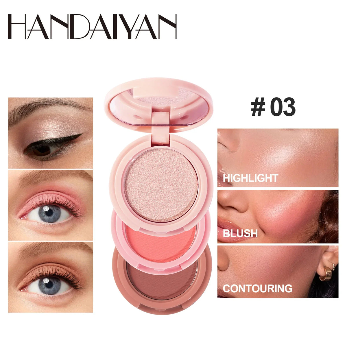3-in-1 Multifunctional Matte Highlighter Contour Blush Palette Pearly Shiny Face Makeup Powder Cosmetics Contouring Palette