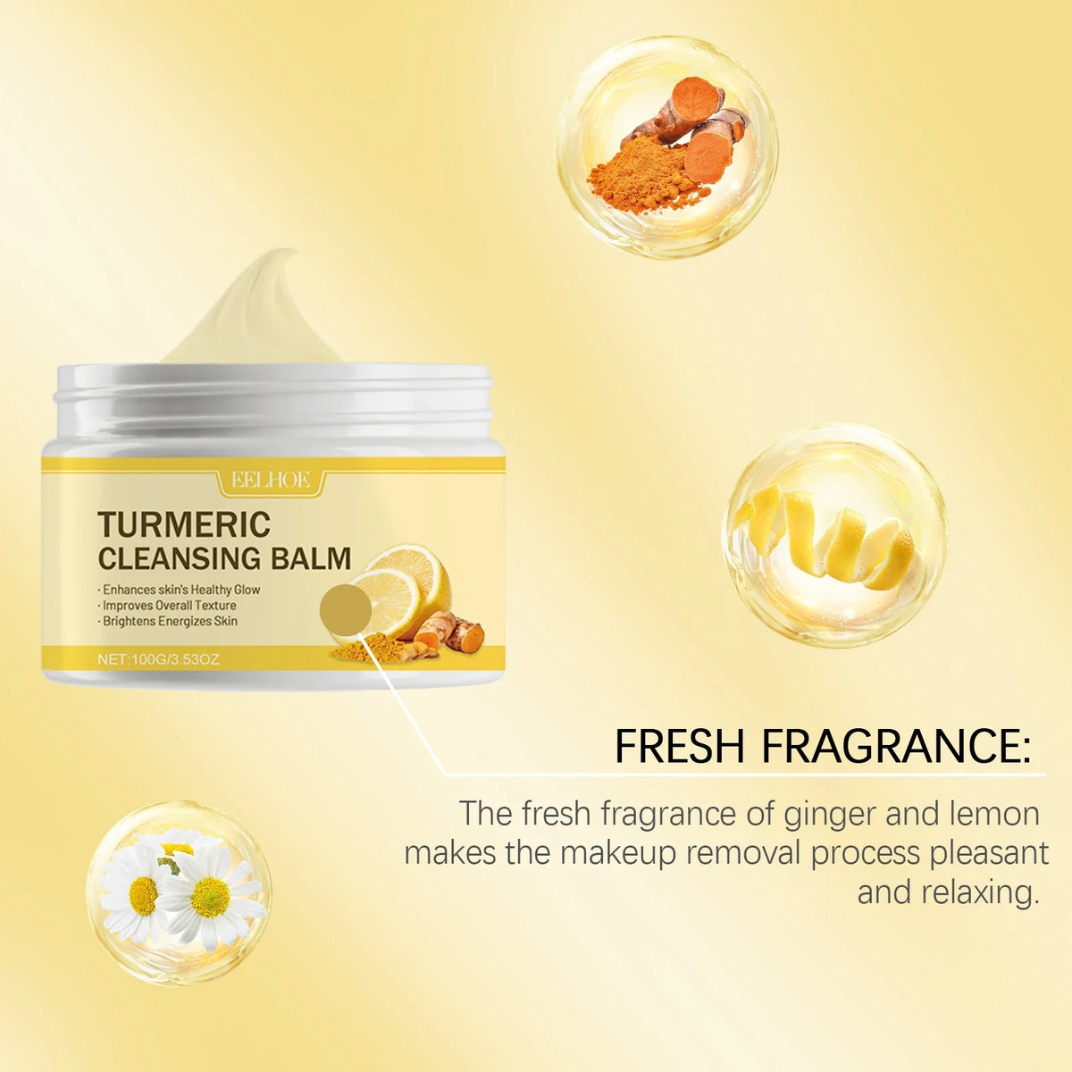 Ginger Lemon Makeup Remover Cleansing Facial Non-Tightening Gentle Makeup Face Eye Lip Makeup Remover Turmeric Cleansing Balm