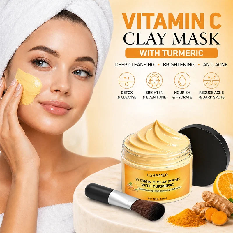 120g Turmeric Clay Mask, Deep Cleansing Formula, Effectively Controls Oil, Tightens Pores, Fades Dull Complexion and Rough Skin