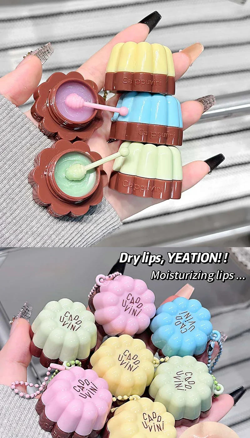 Cappuvini Macaron Fruit Flavor Lip Mask Deeply Hydrating Long-Lasting Moisturizing Soften Fine Lines Lip Care Lipstick Base
