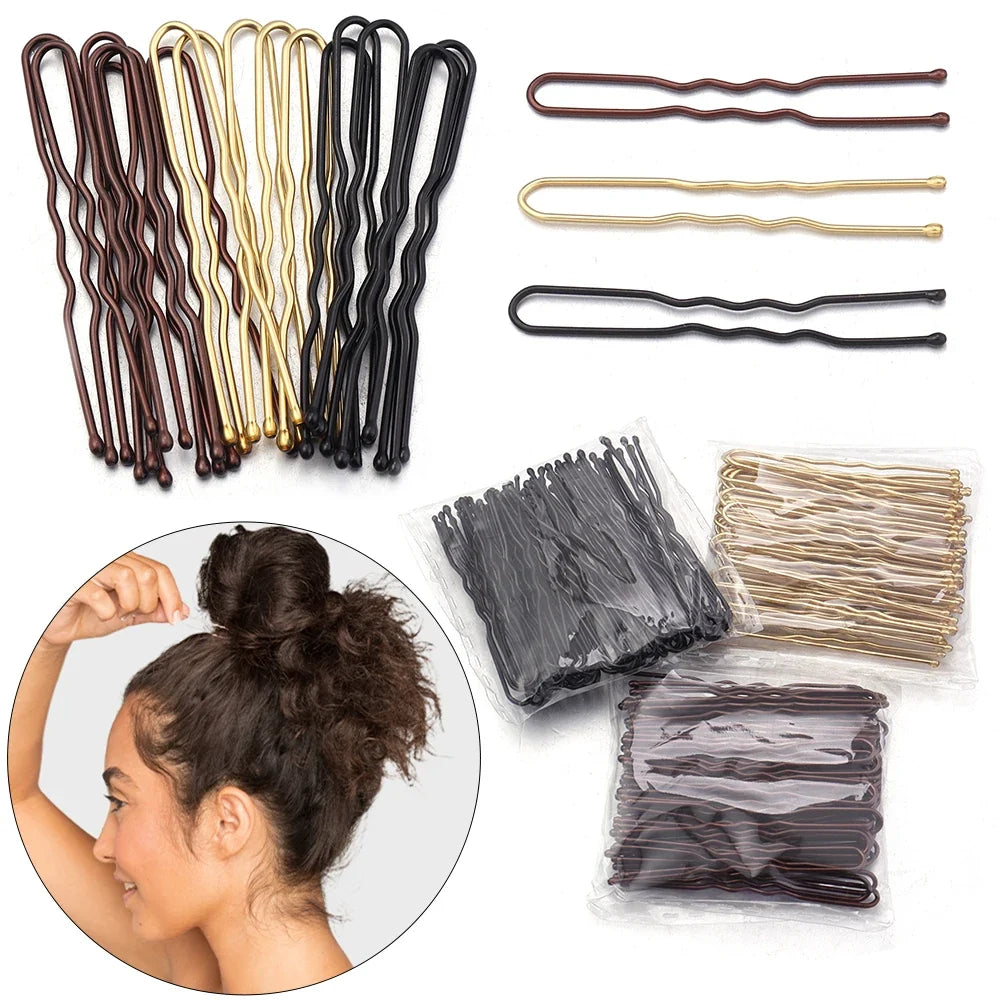 50Pcs Women Girls U Shaped Hairpins For Bun Metal Hairdressing Bobby Bridal Pin Barrette Salon Hair Styling Tools U Clips 5cm