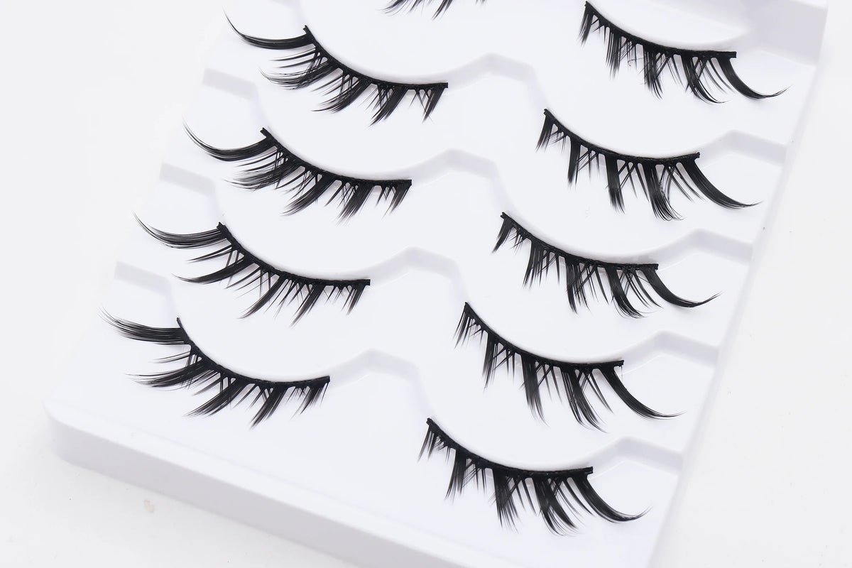 DINGSEN 5 Pairs Manga Lashes Cosplay Fake Eyelashes Strip Lash Soft Natural Look Fox Eye Korean Manhua Makeup False Eyelashes