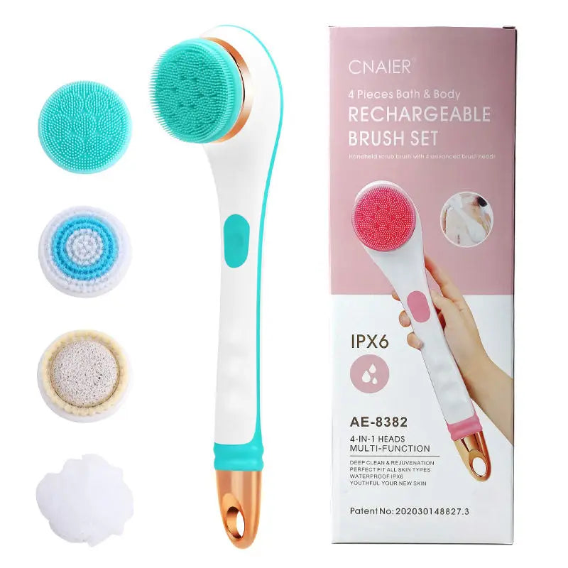 Electric Bath Brush Back Scrubber Rotating Shower Brush Body Brush Set Handle Deep Cleansing Exfoliation Massaging Spin Brush