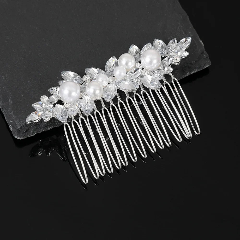 Floral Pearl Rhinestone Hair Comb Elegant Metal Leaf Bridal Hair Clip Pins Wedding Hair Accessory for Bride Updo Hairstyle