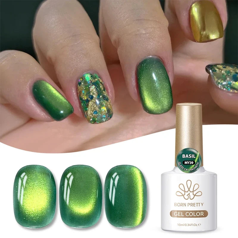 BORN PRETTY Gold Pink Cat Magnetic Gel Polish 10ml Water Light Spaking Glitter  Soak Off UV Semi Permanent Varnish Manicure