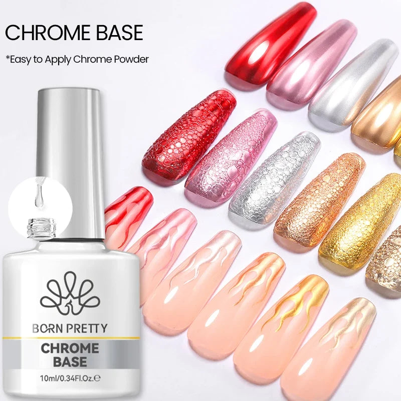 BORN PRETTY 10ML Chrome Base for Powder Nail Powder Superior Mirror Effect Metallic Pigment Gel Nail Art Salon DIY