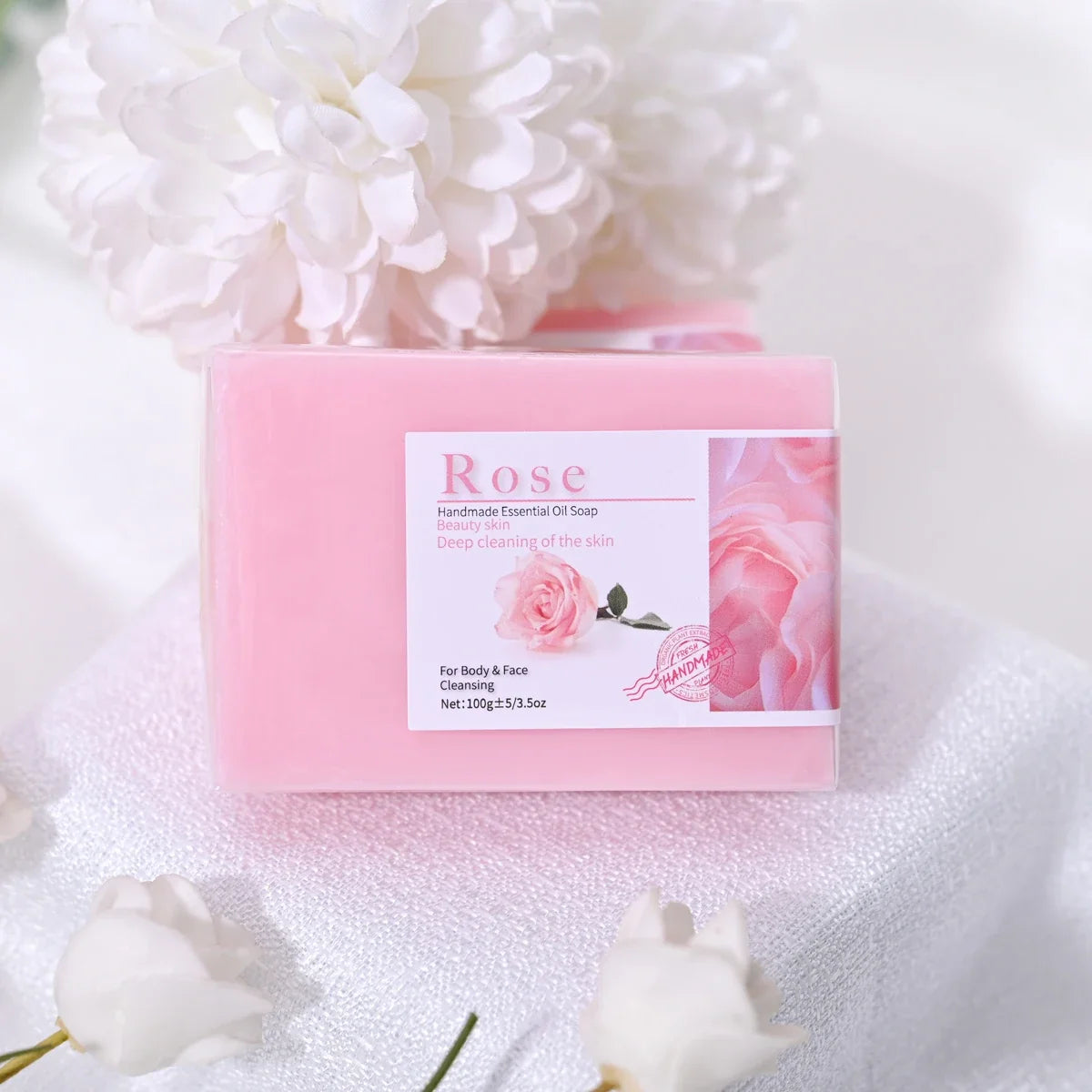 Handmade 100g Rose Essential Oil Soap Olive Oil Infused for Skin Basic Cleaning Features
