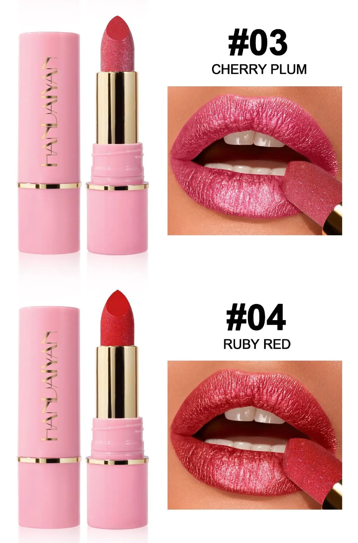8 Colors Glitter Diamond Lipstick Long-Lasting Pink Brown Pearlescent Metallic Purple Sparkling Lipstick Makeup Cosmetic