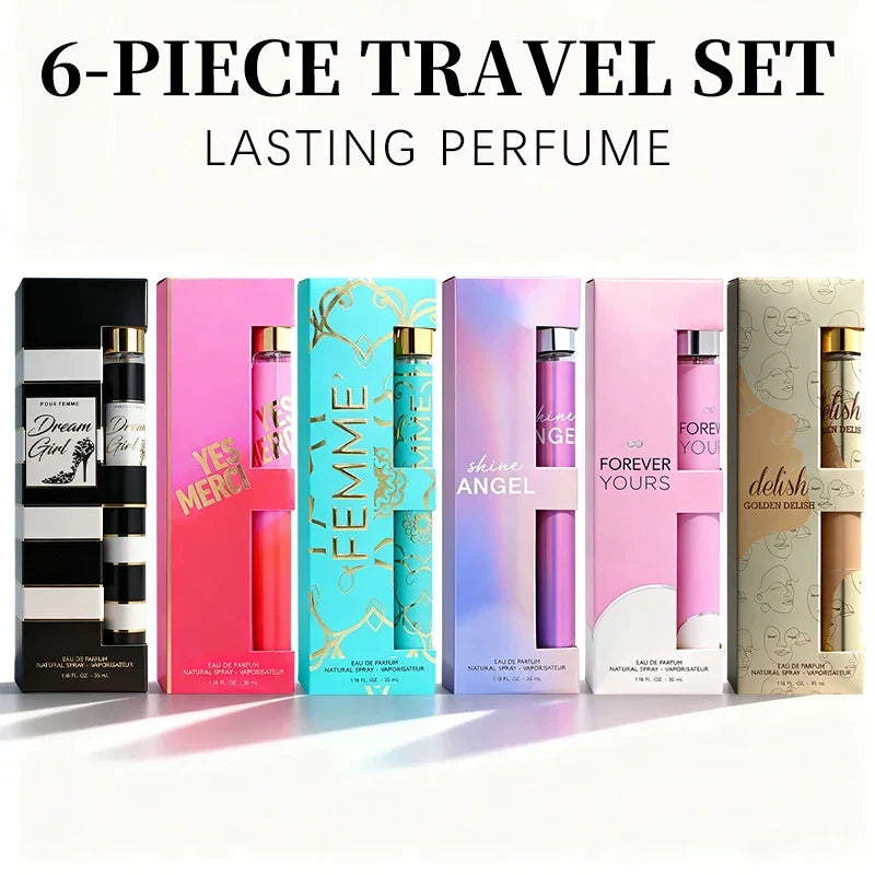 6-piece travel set, men's and women's eau de toilette spray, long-lasting fragrance, 6 different flavors, perfect for holiday gi