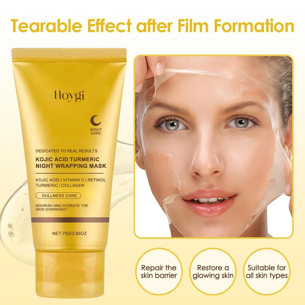 Hoygi Turmeric Peel Off Face Mask 75g with Collagen, Deep Cleansing Exfoliating Facial Mask for Glowing Skin, with Brush, Skin Care for Women